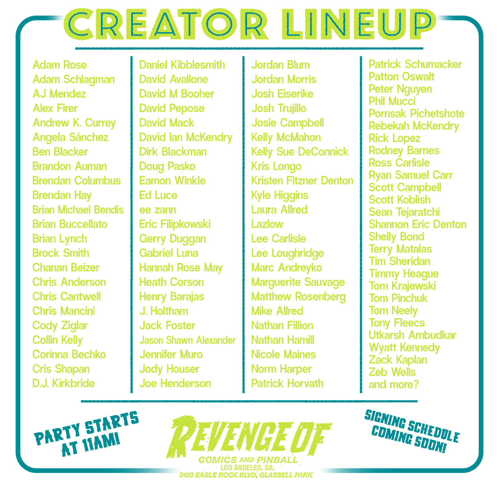 Comic Creators Block Party 2025 Creator Lineup